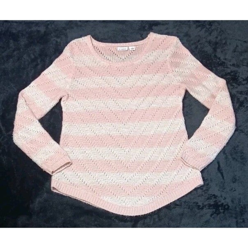 Cato Pointelle Chevron Open Knit Pullover Sweater S Striped Coquette Balletcore